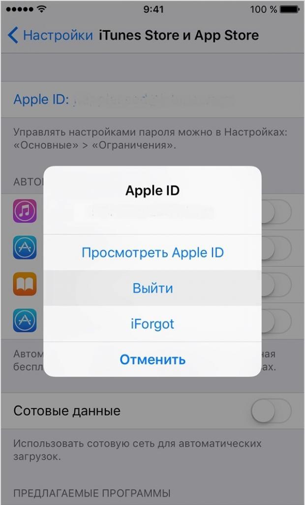 Выход из Apple ID